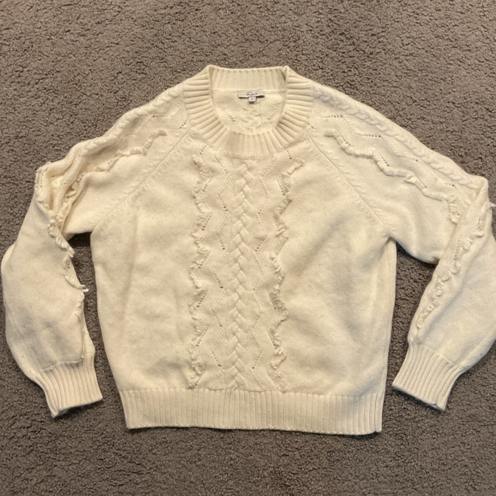 Rails Vintage Ivory Lambswool Cashmere Textured Cable Knit Sweater Shirt sz S